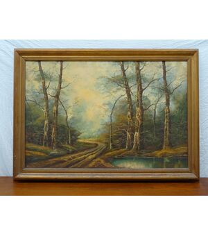 Quadro olio su tela De Guidi rappresentate bosco 1978 Italia