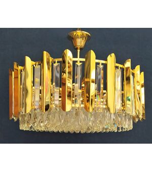 Lampadario tondo in metallo dorato e pendenti di cristallo - Ø cm 60 (G)