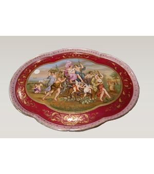 Antico vassoio in porcellana Manifattura Vienna del 1800 con personaggi 