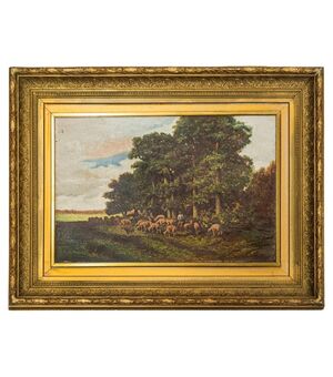 Dipinto "Paesaggio con gregge - O/8219 -