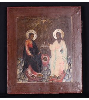 Antica icona del 1800 raffigurante Santi e Gesù bambino