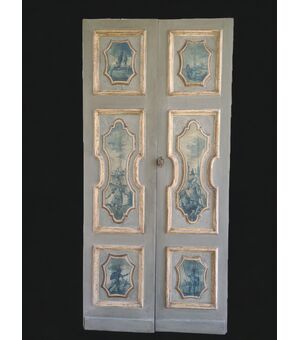 Raffinata porta veneziana dipinta su entrambi i lati XVIII secolo 
