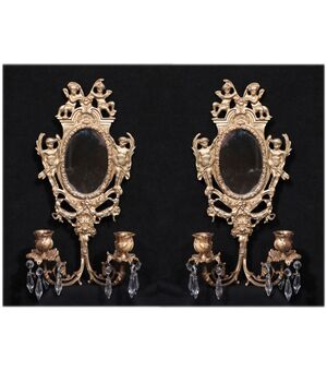 Coppia di appliques con specchio, Francia, fine '800