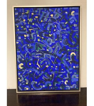 Dipinto Astratto  su tela arte contemporanea a smalti acrilici su cornice argento  mis 107 x 82