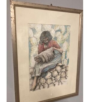 Disegno a China artista Pippo Madè Palermo .1973 Arte moderna contemporanea . Mis 75 x 55 