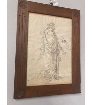 Antico disegno  anno 1920  di personaggio in cornice antica 38 x 29 