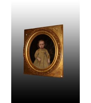Olio su tela ovale francese del 1800 Ritratto di giovane fanciulla