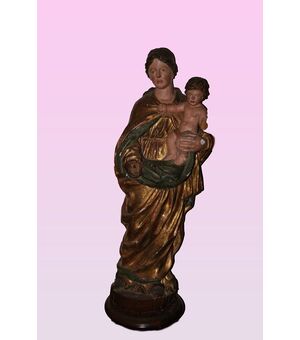 Statua in legno "Madonna con bambin Gesù" di fine 1600 inizio 1700