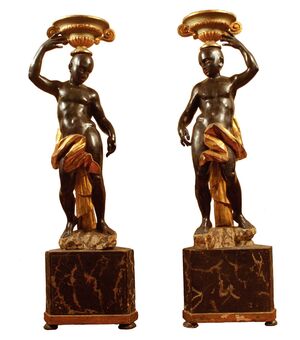 Coppia di straordinari mori veneziani del 1600 sculture italiane in legno dipinto