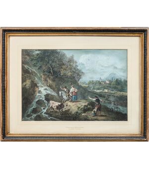 Francesco Zuccarelli (Pitigliano 1702 - Firenze 1788) - Paesaggio fluviale con pastori e armenti.