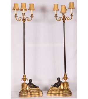 Coppia di antiche lampade francesi del 1800 elettrificate 