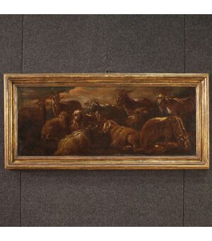 Dipinto paesaggio con capre della seconda metà del XVII secolo