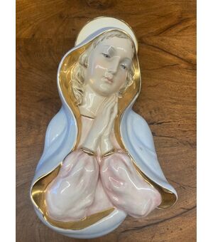 Antica ceramica Vergine 1950 Manifattura Italiana con rifiniture oro Mis 45 x 25 