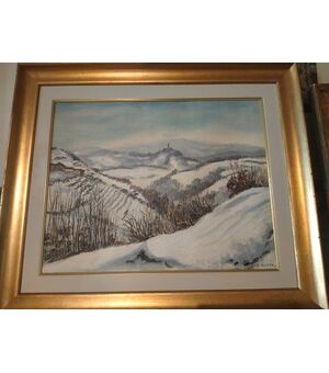 Olio su tela di Guido Botta Paesaggio italiano innevato 