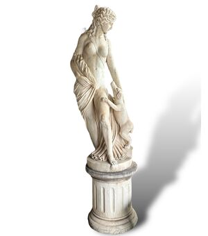 XIX Secolo, Scultura in marmo bianco statuario Diana Cacciatrice