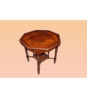 Tavolino inglese stile vittoriano del 1800 intarsiato