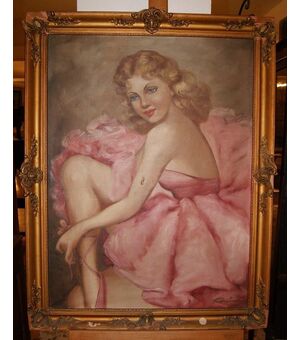 Antico quadro del 1900 olio su tela raffigurante "Ballerina"