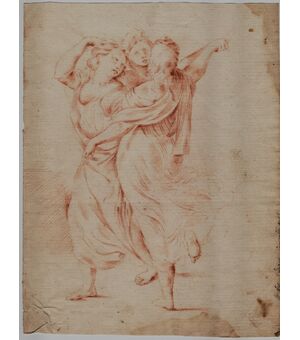 Tre Grazie | Disegno a sanguigna - Antonio Consetti (Modena, 1686 - Modena, 1766) Attribuito   