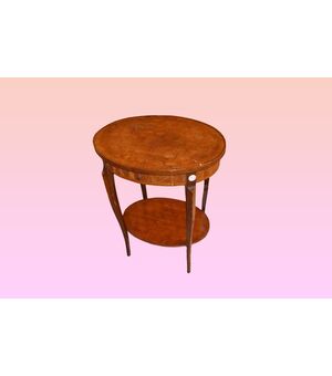 Tavolino ovale francese con intarsio a marquetterie del 1800 