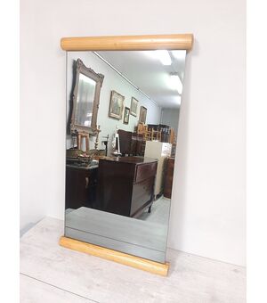 SPECCHIO CON VETRO FUME' E CORNICE IN LEGNO ARROTONDATO ANNI 70