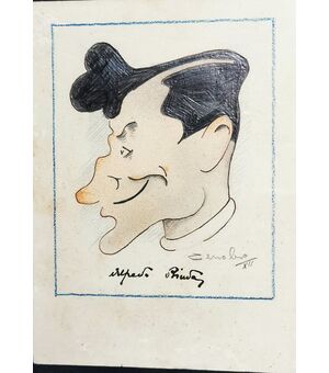 Caricatura del grande campione di bicicletta BINDA ALFREDO Firmata da ZENOBIO XII - 1934