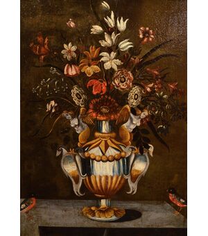 Natura morta di fiori in un vaso classico, Maestro del vaso a grottesche (attivo a Roma e Napoli nel primo quarto del XVII secolo)