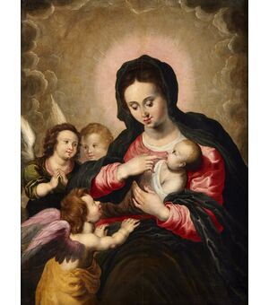 Madonna con Bambino e tre angeli, Hendrick van Balen (Anversa 1575 – 1632) bottega