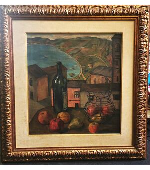 Quadro olio su tela - Dipinto sui due lati, Davanti: Firma, Rossi, Paesaggio - Retro: Figura a mezzo busto di giovane nudo, firma : Peretti 1938 -  86 x 82 cm - 57 x 53 cm