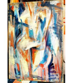 Quadro olio su tela di  TINA CONTI (Cerchia artiste Brera) 1952 - Astrazione 70 x 100 74 x 108 con cornice