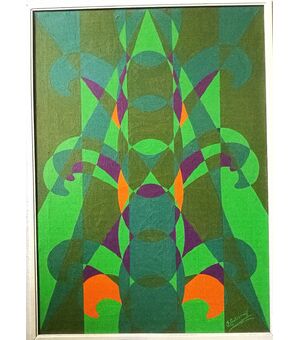 Quadro olio su tela di Fernando Gutierrez Velasco (1938 - 2002) (allievo di Joan Mirò) "TOTEM" del 1969
