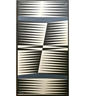 ACRILICO su TELA  di GIULIANO BOTTONI (ARTISTA di FERRARA)   OPTICAL ART   "Composizione 140"  del 1989 75 x 40 cm