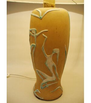 LAMPADA da TAVOLO in ceramica con paralume in seta. CERAMICA "CANTAGALLI" Firenze - Anni '50