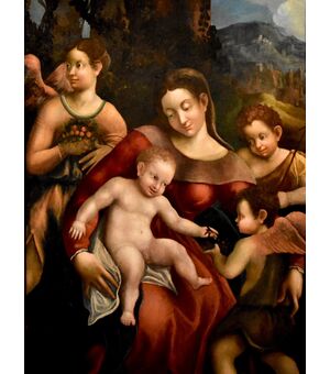 Madonna col Bambino, due angeli e Giovanni Battista, Scuola di Antonio Allegri, detto il Correggio (Correggio c. 1489 – 1534)