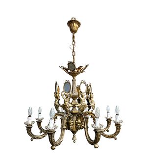 Lampadario in bronzo dorato, prima metà del XX secolo