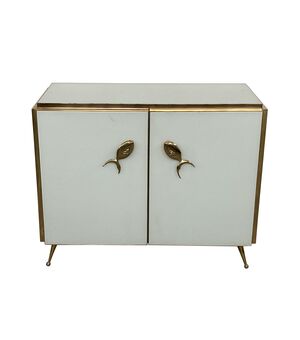 Credenza a due ante in vetro di Murano bianco, anni '80