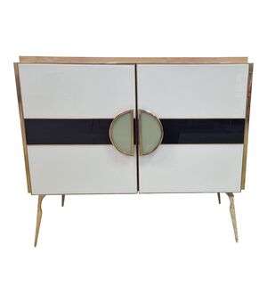 Credenza bianca con ante in vetro, anni '90