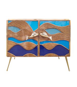 Credenza in vetro e bambù, anni '80