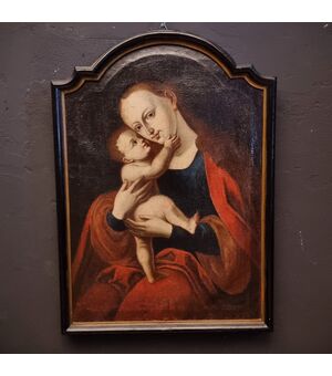 L'emozione: Olio su tela fine 500 Madonna con Bambino scuola fiamminga