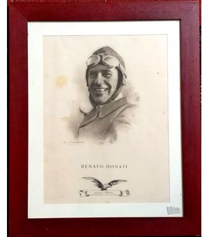 Litografia su cartoncino. IL PILOTA RENATO DONATI  Inserto in cartoncino de "L'Ala d'Italia" 1927- Da disegno di GIANNI CAMINADA.  Litografia: 27 x 35 cm Con Cornice: 36 x 44 cm