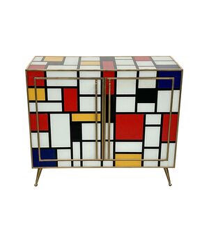 Credenza a due ante in vetro di Murano multicolore, anni '80