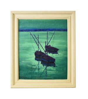 DIPINTI ANTICHI DEL NOVECENTO, QUADRI MARE, MARINA CON BARCHE, OLIO SU TELA, DEL 900. (QM565) 