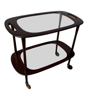Carrello portavivande da bar in mogano Cesare Lacca, metà secolo, 1950