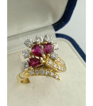 Anello Cornocopia oro giallo con rubini e diamanti