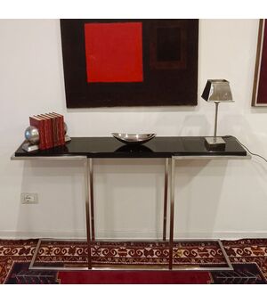 La Consolle Design Anni '80 Acciaio Satinato con mensola laccata nera