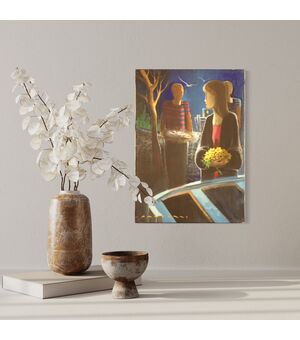 Quadro italiano firmato figure nella notte
