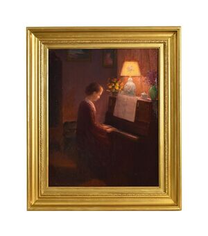 QUADRI ANTICHI, RITRATTI DI DONNA AL PIANOFORTE, METÀ DEL NOVECENTO. (QR574)
