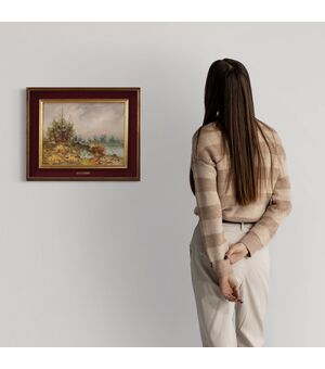 Dipinto italiano paesaggio firmato E. Ferri