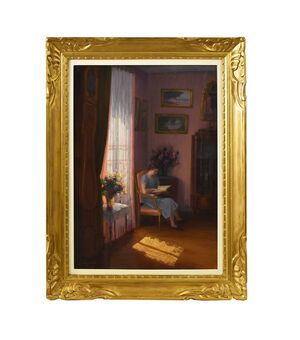 QUADRI ANTICHI, RITRATTI DI DONNA CHE LEGGE, METÀ DEL NOVECENTO. (QR575)