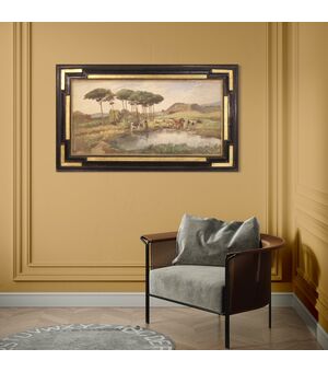 Grande dipinto francese paesaggio firmato del XX secolo