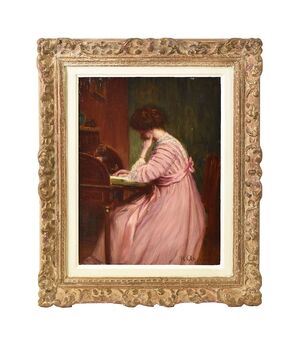 QUADRI ANTICHI, RITRATTI DI DONNA CHE LEGGE, LA LETTERA, METÀ DEL NOVECENTO. (QR578)